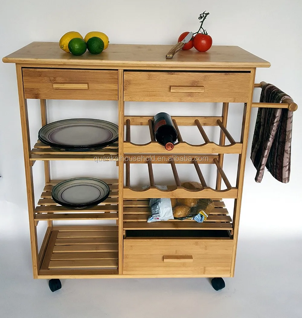Bamboo Wood Kitchen Cart With 3 Drawers - Buy Kitchen Trolley,Kitchen