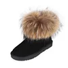 Custom luxury fur kids leather snow boots for girls
