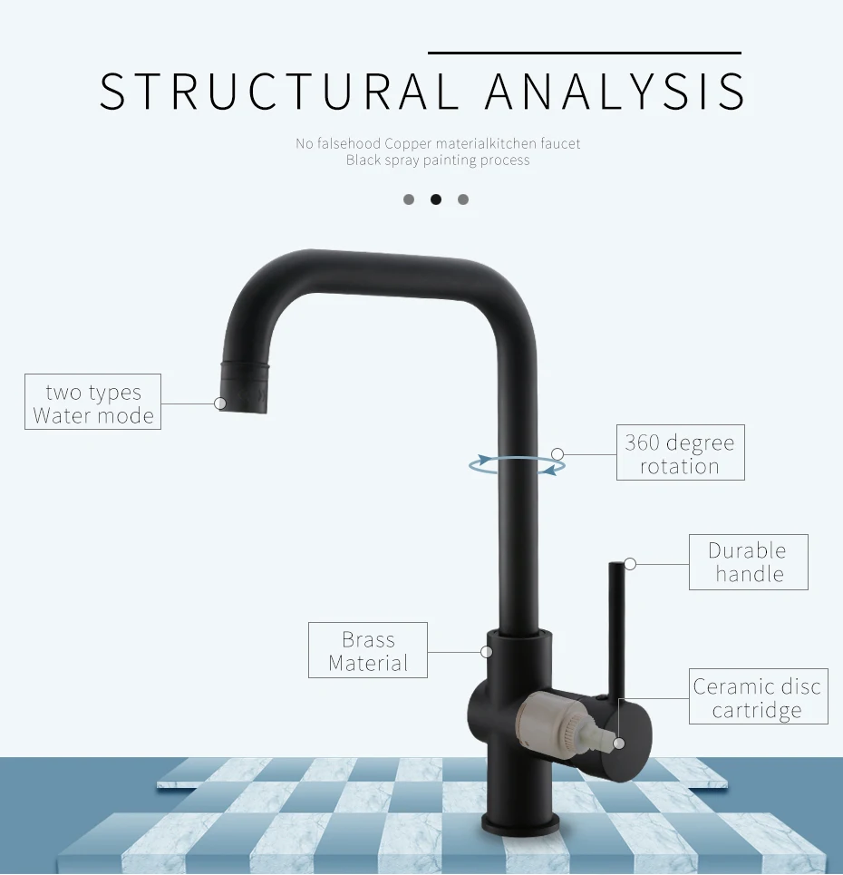 FAPULLY High quality Brass black faucets mixer taps single handle kitchen sink faucet