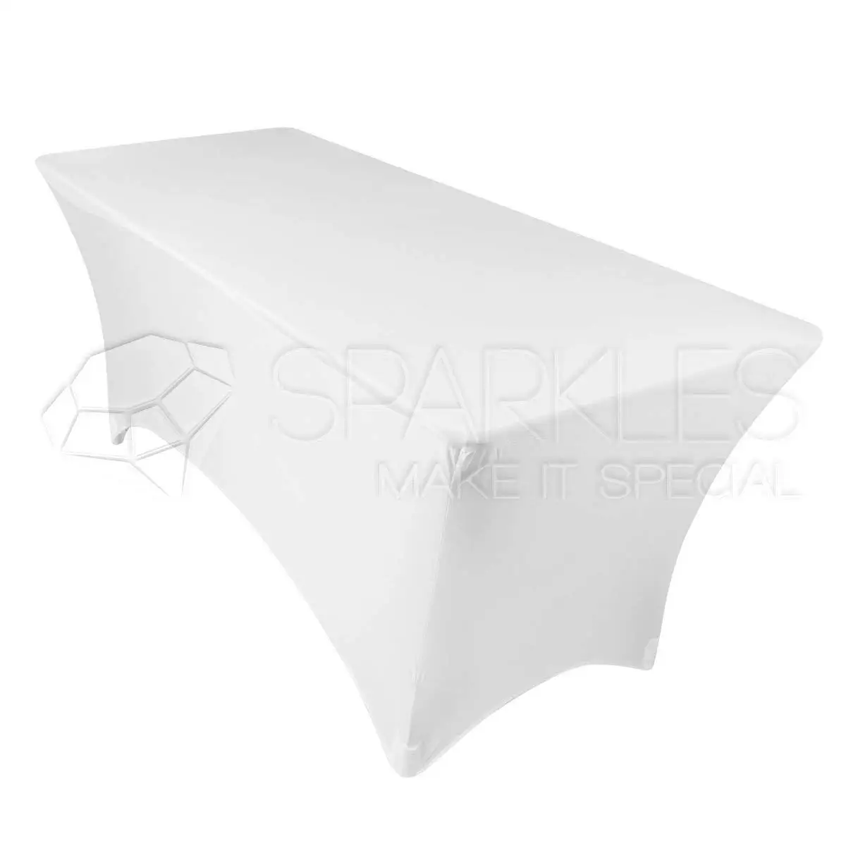 Sparkles Make It Special 5-pcs 6' ft Rectangular Fitted Spandex Cloth Fabric Linen Tablecloth - Wedding Reception Restaurant Banquet Party - Machine Washable - White