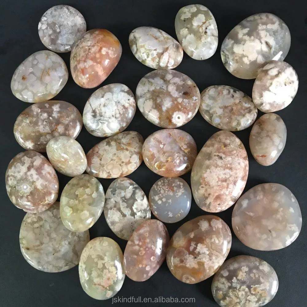 new arrived natural cherry blossom agate crystal palm stone
