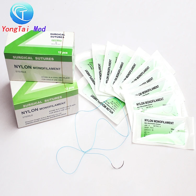 Disposable surgical nylon suture with curved suture needles