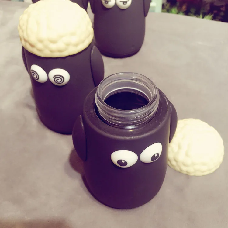 Cute Sheep Design Glass Water Glass Water Bottle with Lids