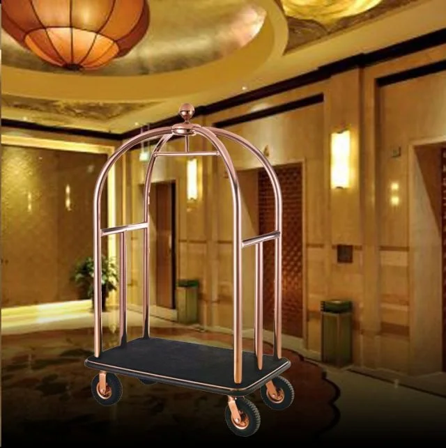 Gold Stainless Steel Decorative Used Hotel Luggage Trolley Carts