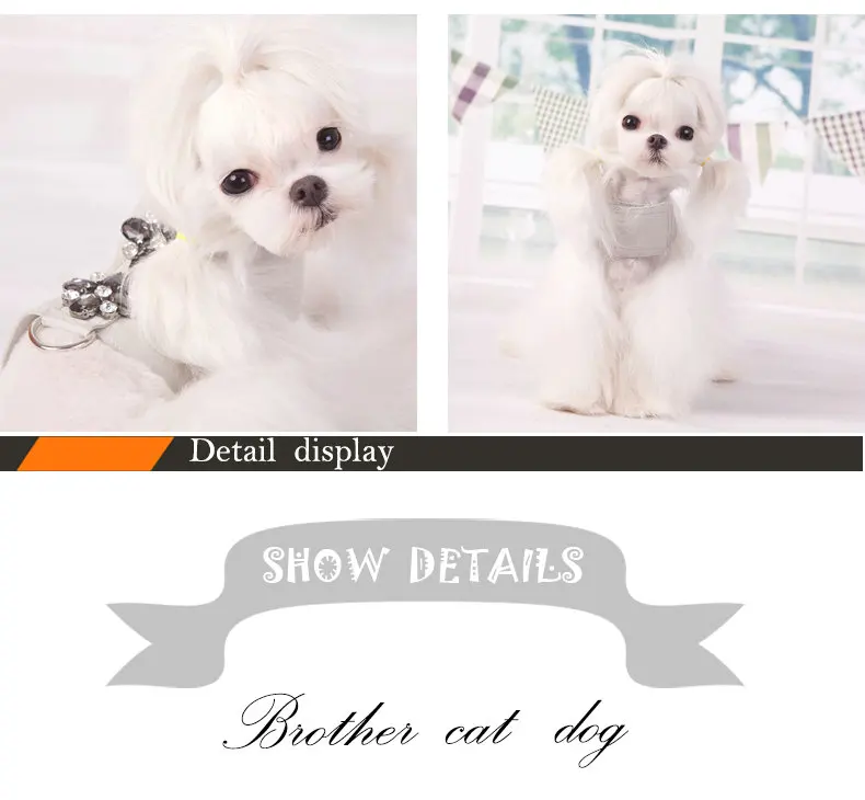 Small Kitten Cat Teddy dog accessories Soft Suede Fabric Fashion jewels puppy Dog Harness with leash set