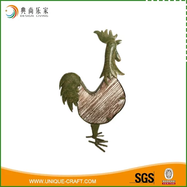 cheap price wood craft metal chicken figurine for home decoration