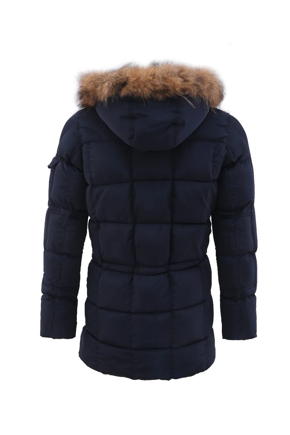 navy down coat with fur hood