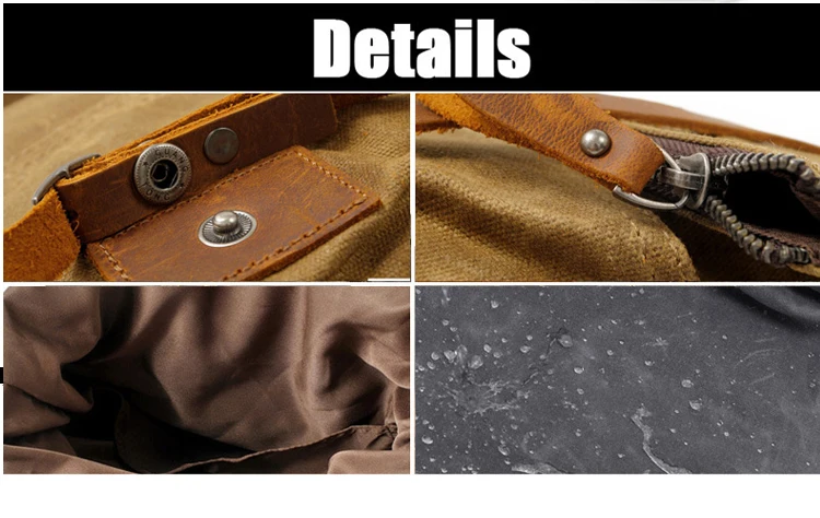 Outdoor design brand vintage water resistant unisex waxed canvas back pack satchel rucksack backpack bag with leather trim