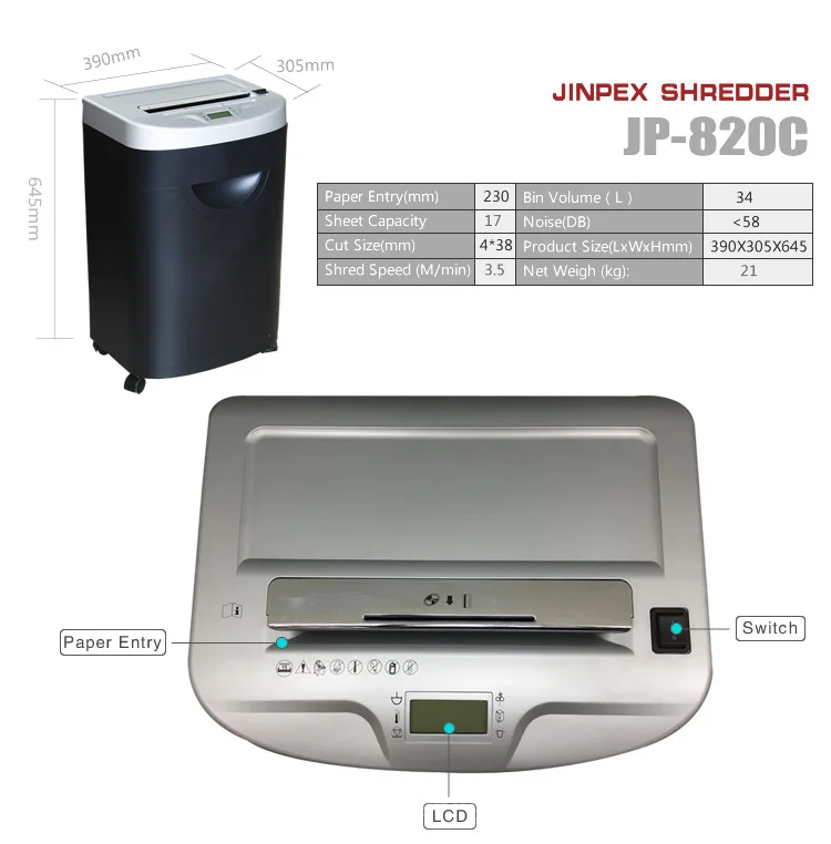 Jp820c Cross Cut Paper Shredder A4 Best Seller Medium Office Equipment