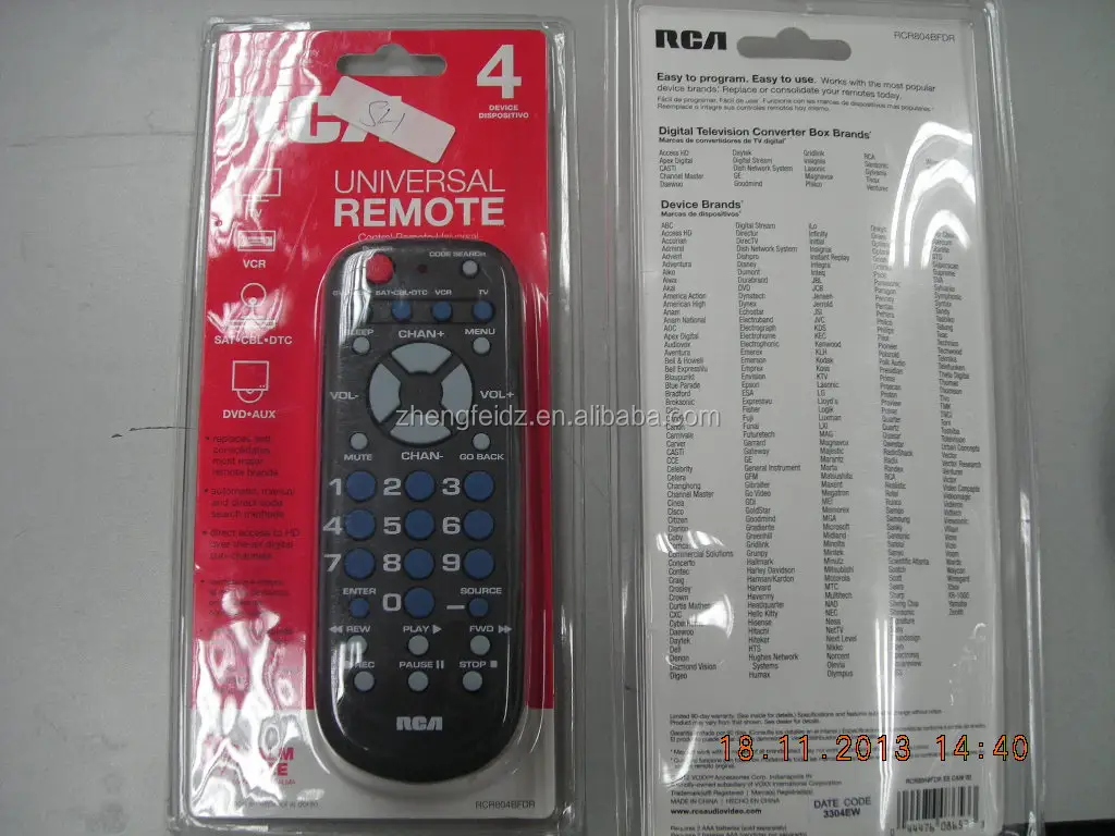 4 In 1 Universal Remote Control Rca Rcr804bfdr/rcr804br Series Tv/vcr