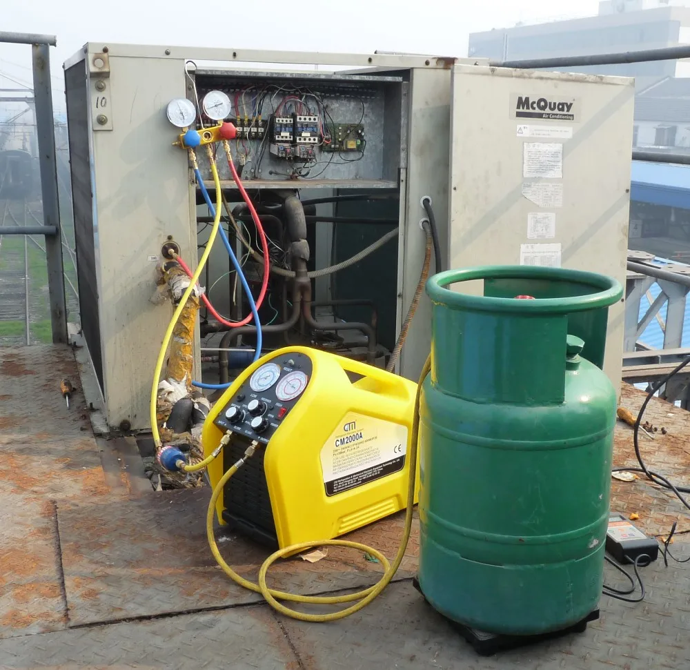 recovery refrigerant machine r134a ac gas recycling r410a r22 air compressor conditioner portable charging procedure automatic commercial recharging finish start