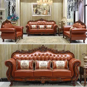 Vendome Victorian Brown Genuine Leather Sofa With Carved Wood Accents Craved Antique Product On Alibaba