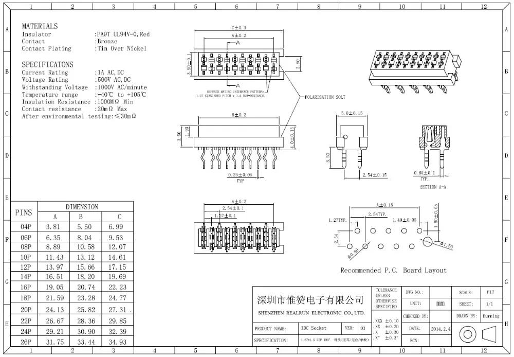 Pcb Connector 16 Pin Micro Match 1.27mm Red Idc Connector - Buy Red Idc ...