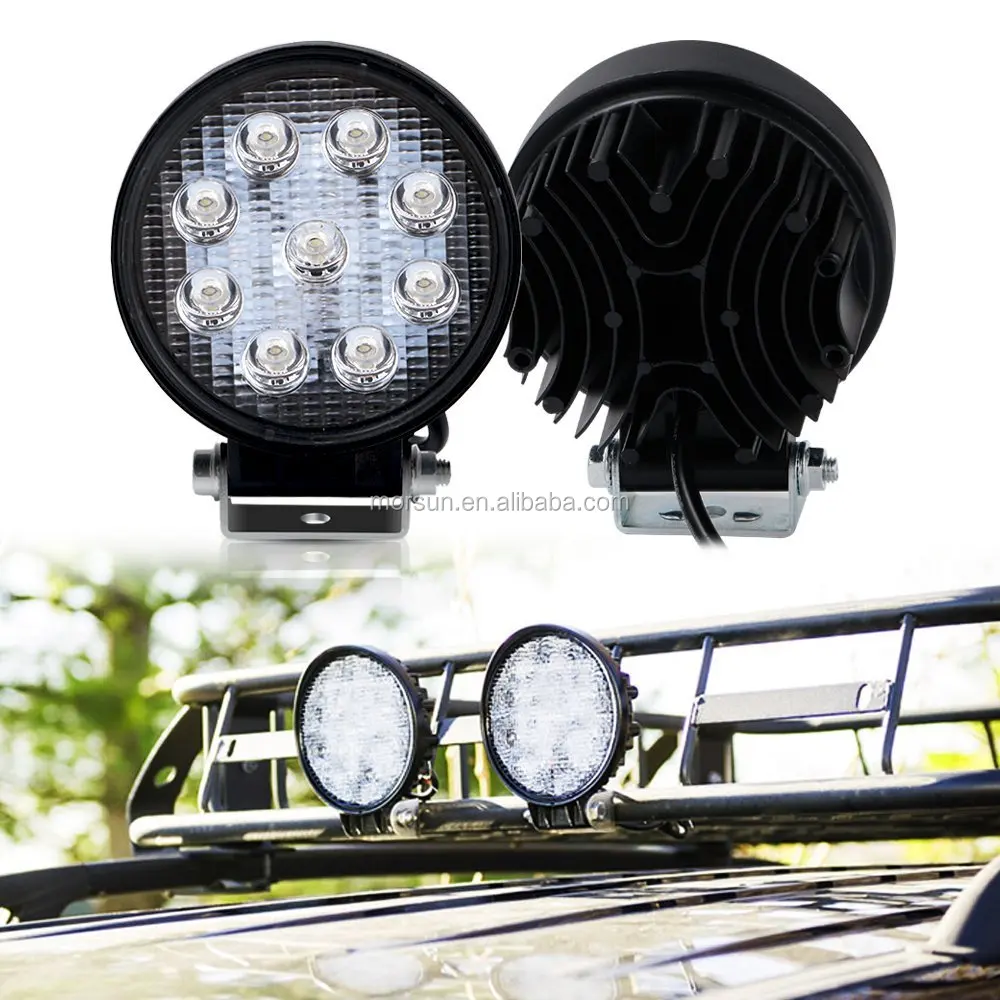 Car Top Led Work Light 27w Round Led Lamp Trucks Lights 2000lm High