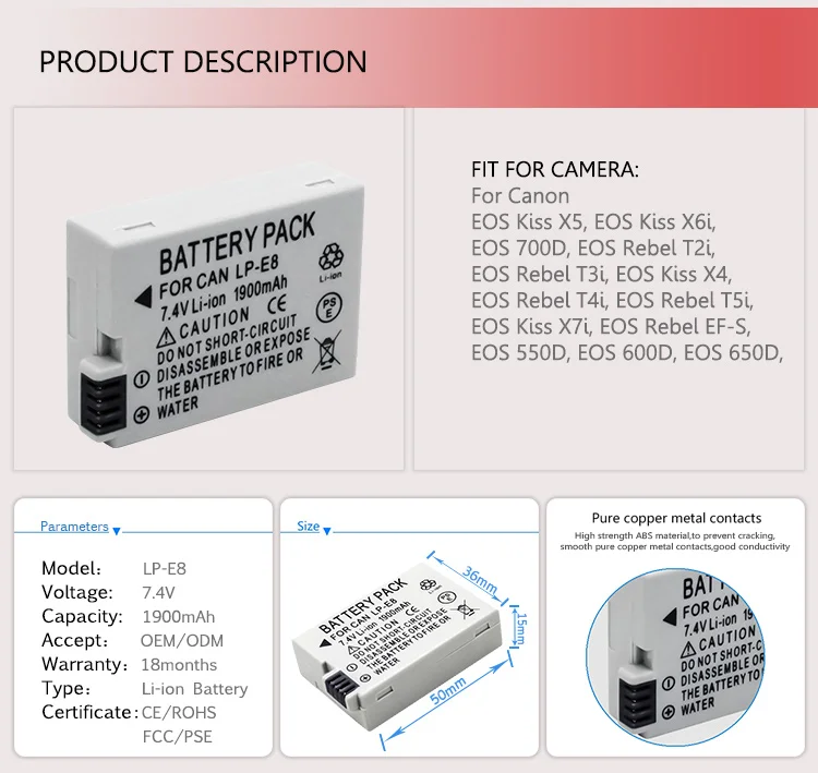 7 4v 1900mah Lp E8 Camera Battery For Canon Eos Rebel T2i T3i Eos 550d 600d Buy Lp E8 Battery For Canon Lc E8e For Canon Eos 600d Battery For Canon 550d Battery Lp E8 Product On Alibaba Com