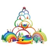 Wooden Building Blocks Educational rainbow stacker nesting wooden blocks game