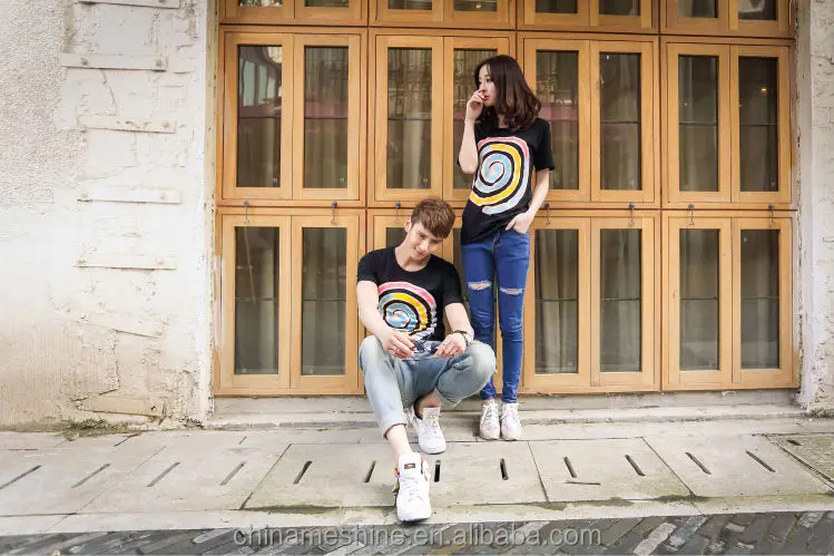 M50029c Lovely Korean Matching Couple Shirts Helix Design For Lovers 