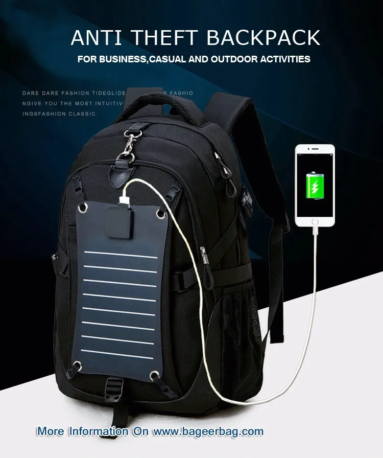 Customize Men's Wholesale Solar Backpack Charger 2017,Multifunctional