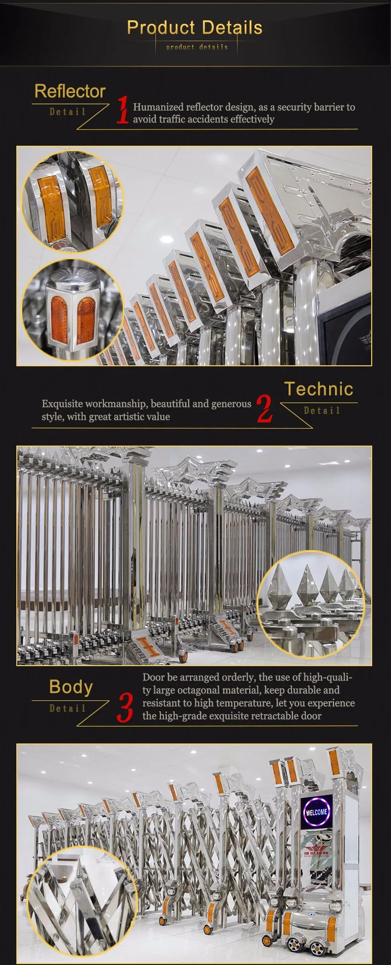 stainless steel automatic withstand wind gate electric building main gates J-1504