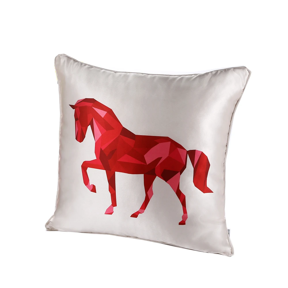 Whole Custom Red Horse Cushion Covers Imitated Silk Animal Print Decorative Sofa Pillow