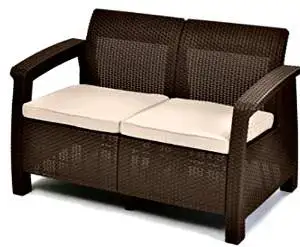 Keter Corfu Durable Yet Natural Looking Patio Loveseat, Brown