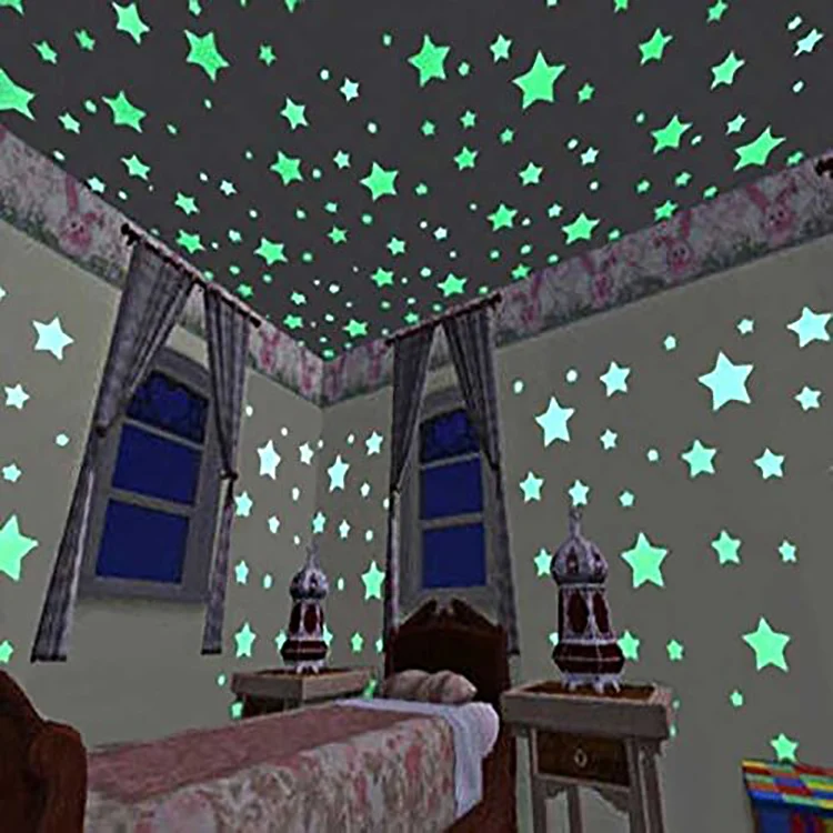 100 Unidades diseño de Estrellas VRTUR Pegatinas de Pared para Dormitorio Infantil Fluorescentes Brillantes en la Oscuridad 