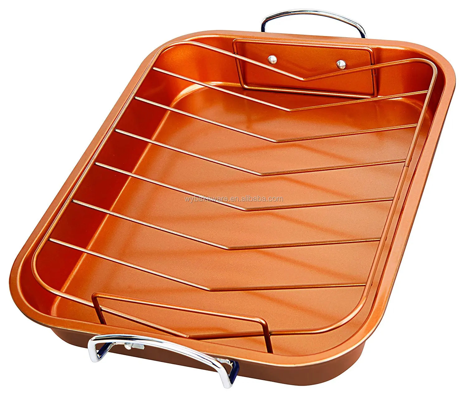 okay copper roaster pan with rack for turkey , ham , ribs & more