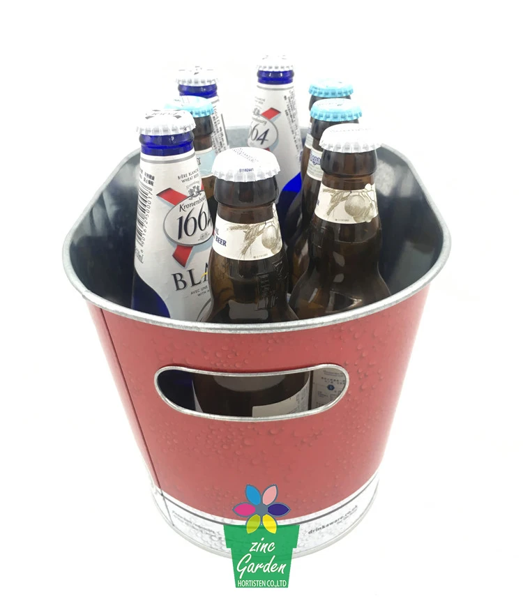 Large Storage Galvanized Metal Red Bull Rectangular Ice Bucket Cooler