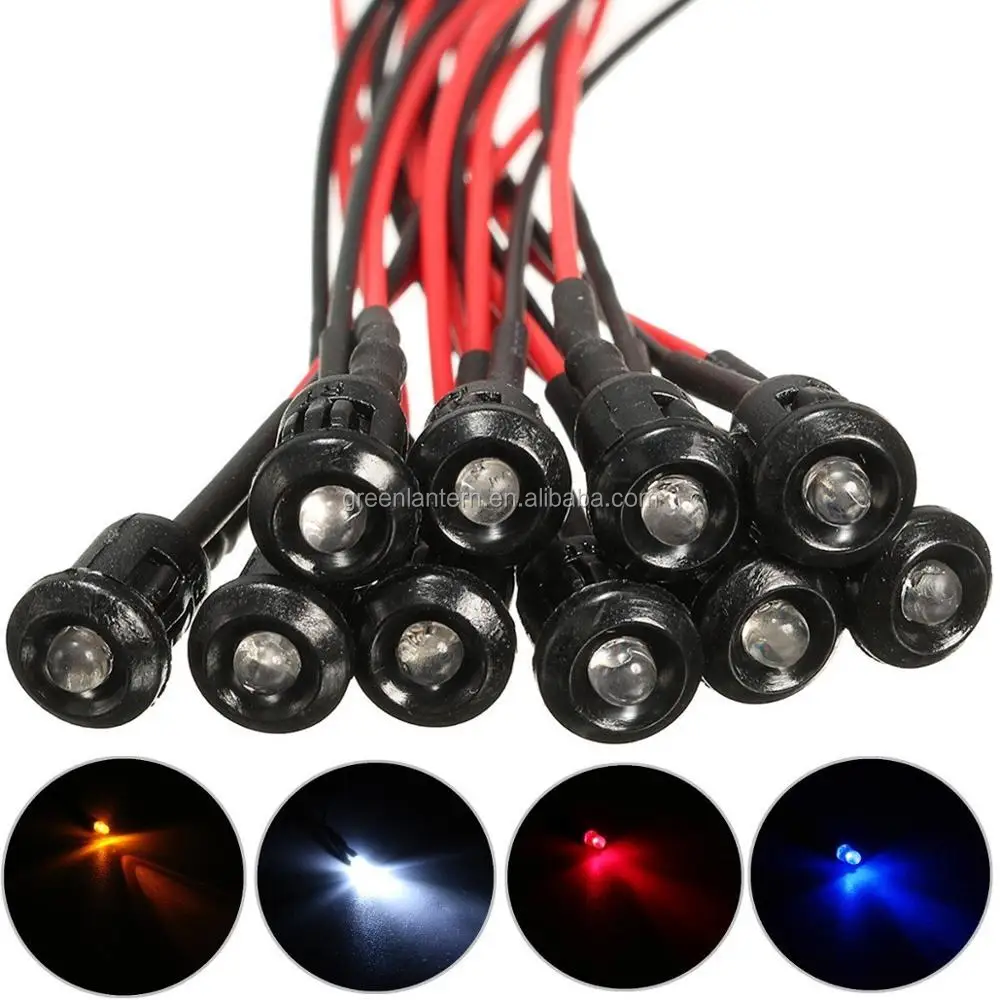 3mm Pre-Wired Constant LED Bright Water Clear Bulb Diodes Kit with Plastic Shell 12V Red Color