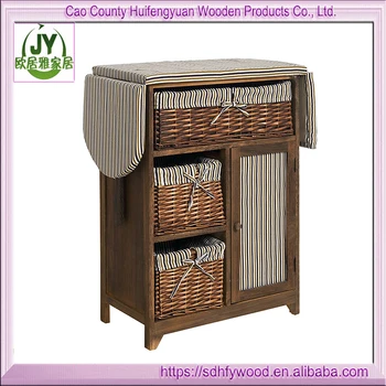 Foldable Sew Ironing Console Table Cabinet With Wicker Drawer