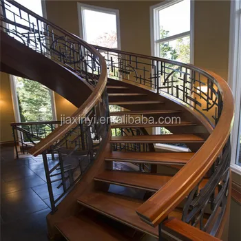 Indoor Iron Curved Railings Staircase Wooden Tread Stairs Iron Crafts Stair Buy Wrought Iron Curved Staircase Iron Railing Staircase Interior Iron
