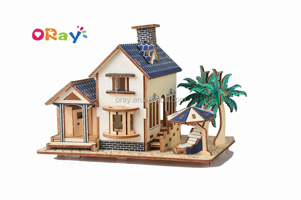 Oray Diy Educational Wooden Toy Puzzle 3d Wooden House Puzzle Kids