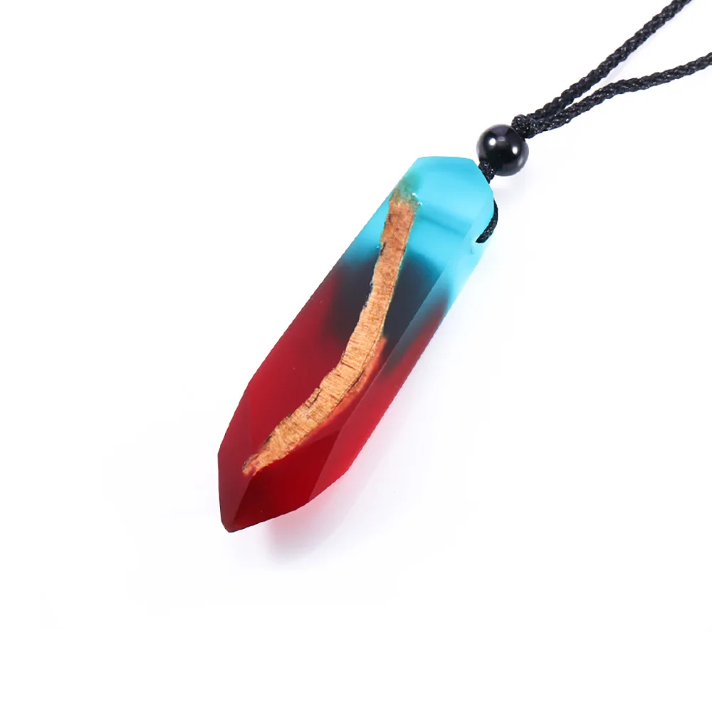 Latest Design Handmade Black Cord Natural Wood Resin Pendant Necklace