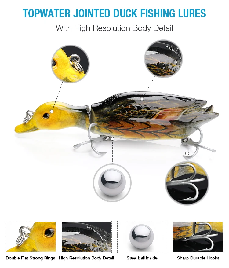 128mm 28g Jointed Duck Fishing Lures Set For Bass,Topwater Lures Duck
