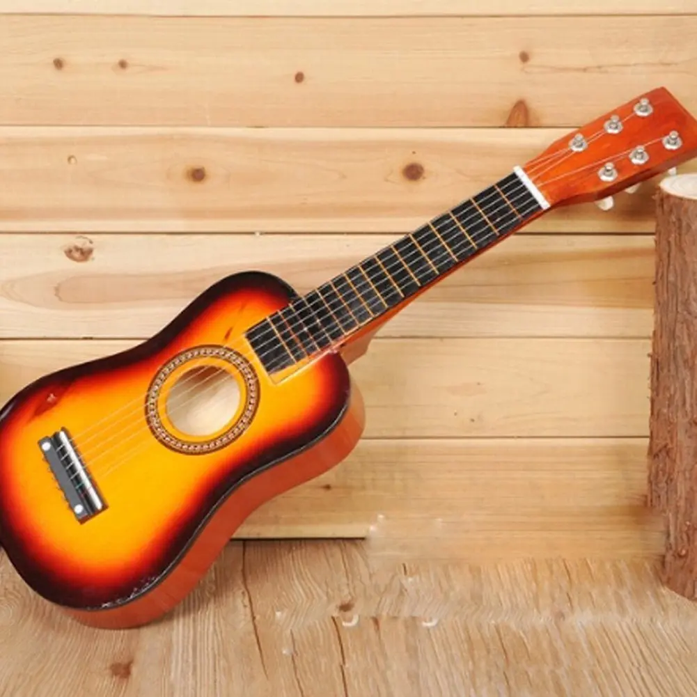 25" Beginners Practice Acoustic Mini Guitar 6 String Children Music Toys Musical Instrument Toy Yellow for Kids