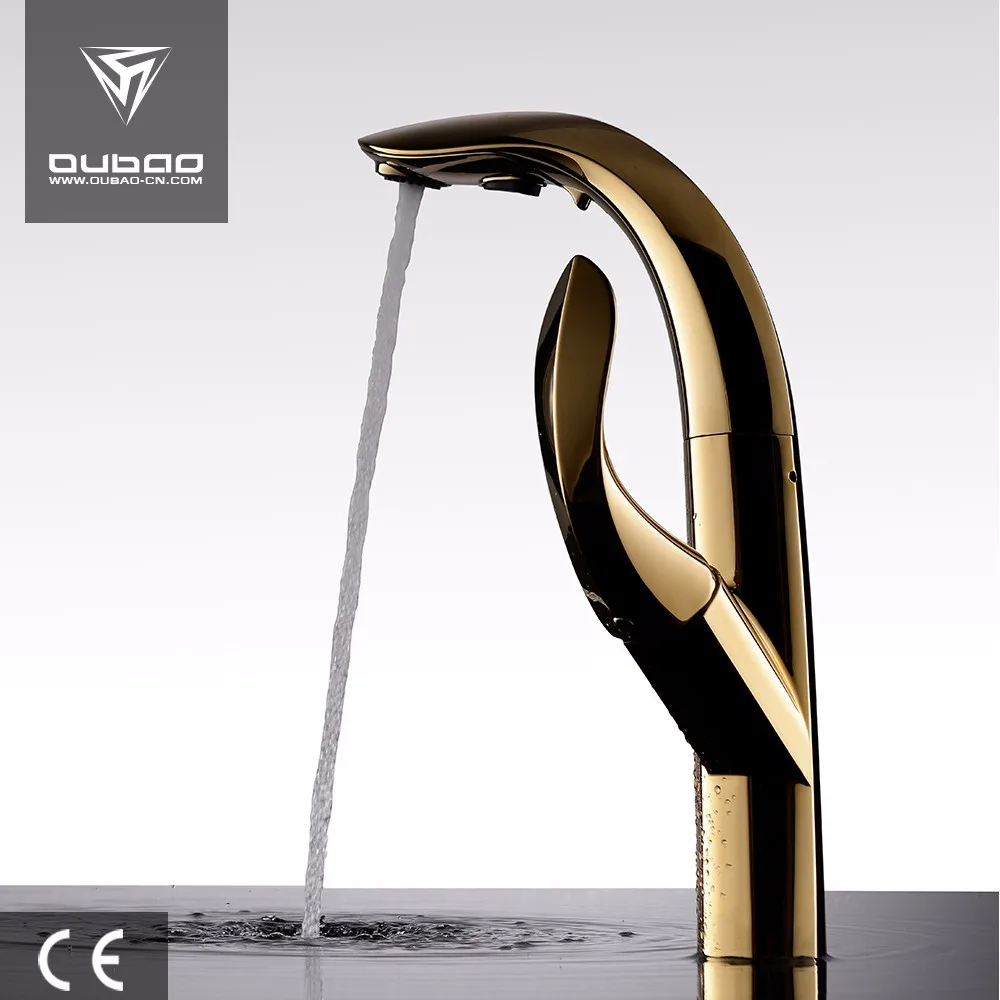 High End Gold Plating Spray Kitchen Mixer Faucet With Pull Down Sprayer