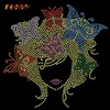 New Custom Butterflies Flying in Afro Girl Hair Hot Fix Rhinestone Transfer Design for T-shirt