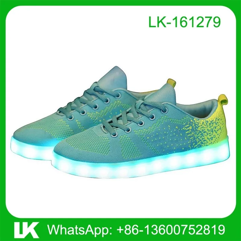Flyknit led lights skate shoes, flyknit skateboard shoes, led skate shoes for men