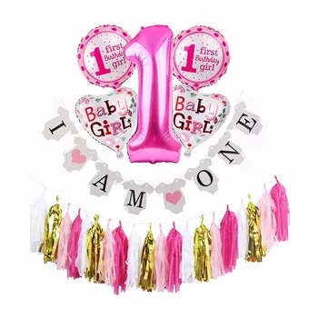 Pink Girl 1st Birthday Balloons Paper Tassels Decorations 1st Birthday