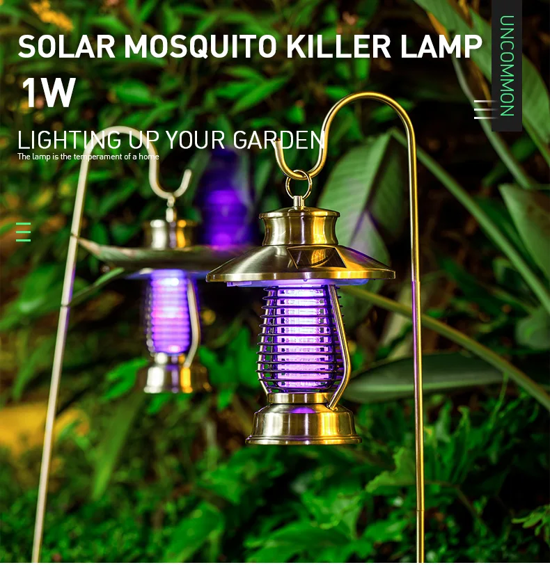 Outdoor Insect Repellent Trap Portable Led Solar UV Mosquito Killer Zapper Lantern for Garden