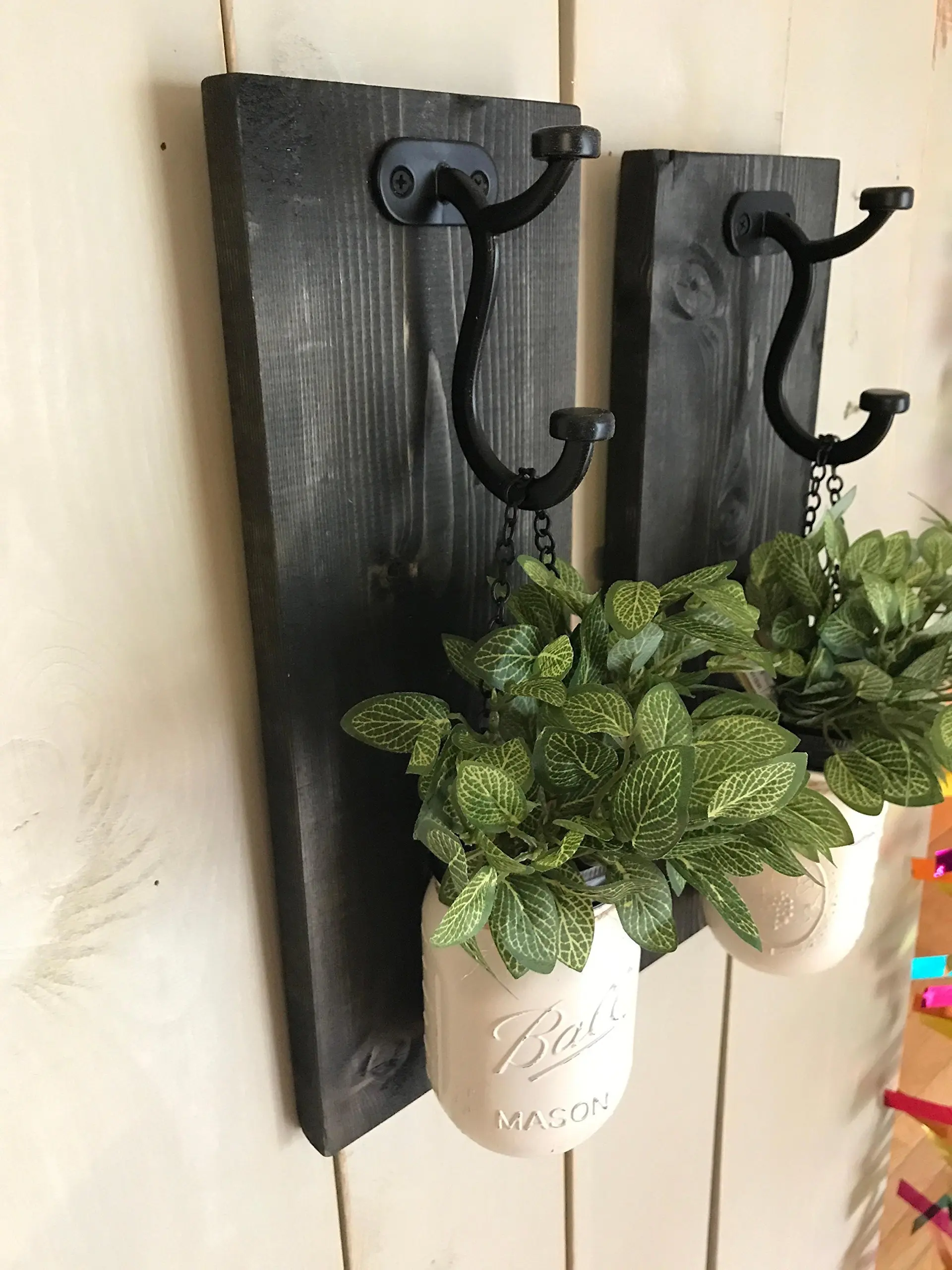 Rustic Wood Wall Sconce, Wood Wall Sconce with Flowers, Floral Wall Sconce Set, Mason Jar Wall Sconce