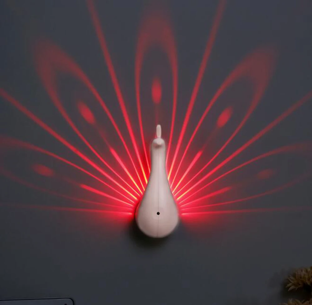 Remote Control Peacock Night Light Colorful Rainbow Projector Led Motion Sensor Rechargeable