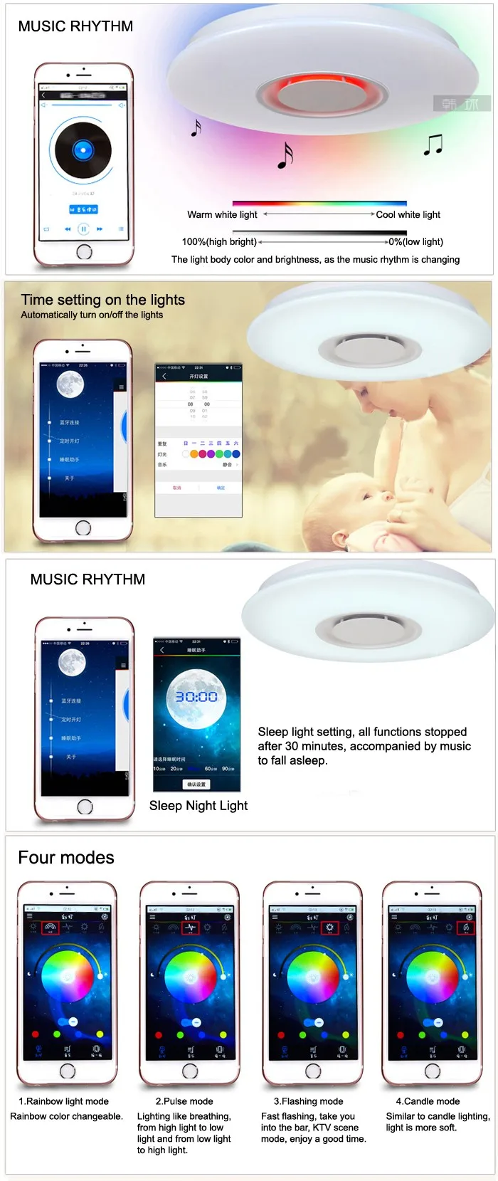 36w Blutooth Speaker Light RGB Home Ceiling Lamp Led Light Fixture of Ceiling