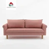 Queenshome new classic design modern style european home furniture house wood frame popular living room 3 seat pink sofa