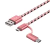 colorful braided fabric jacket c type and micro USB comb 2in1 data sync cable