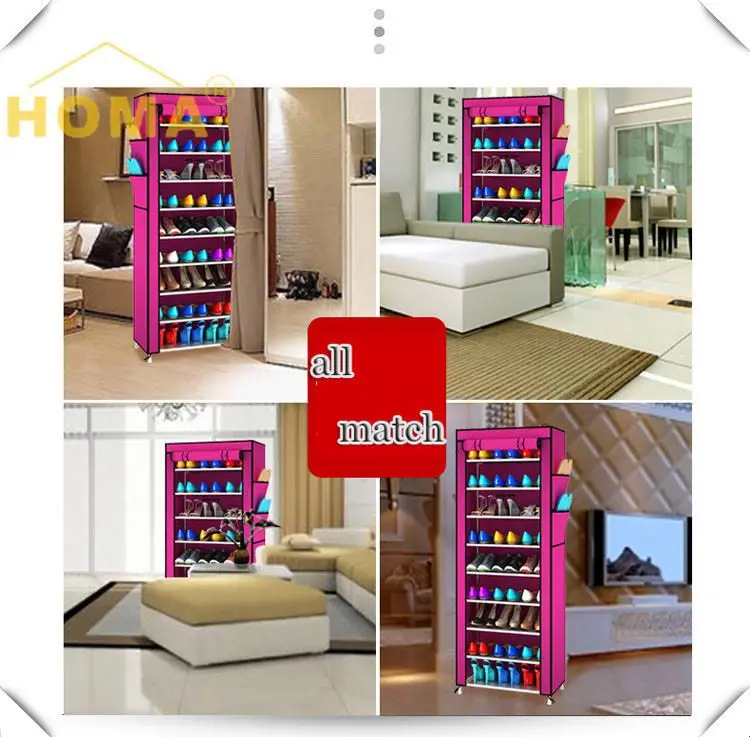 Cheap Modern Plastic Metal Shoe Storage Folding Portable Canvas Shoe Rack Simple Design