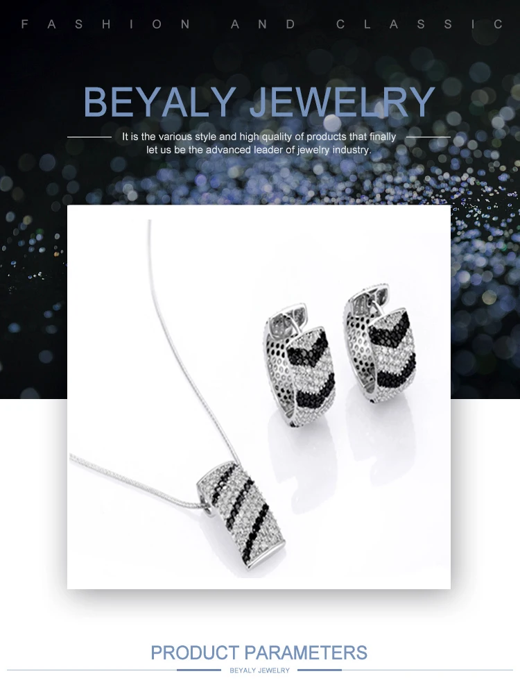 Black and clear cz pave setting 925 silver jewellery set