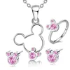Jewelry Sets Gift Mickey Pendant Necklace Ring Earrings zircon Crystal Fashion Weeding jewelry set For Women