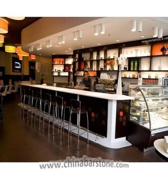 Classic L Shaped Solid Surface Bar Table Top Restaurant Wooden Bar