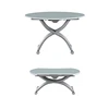 Italian Style Space Saving Transforming Furniture Folding Round Glass Dining Table Set Lifting Up and Down Coffee Table